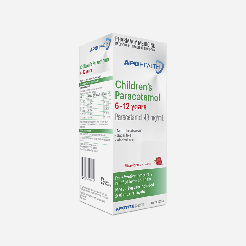 Apo Health Childrens Paracetamol 6-12 Years 200ml Strawberry