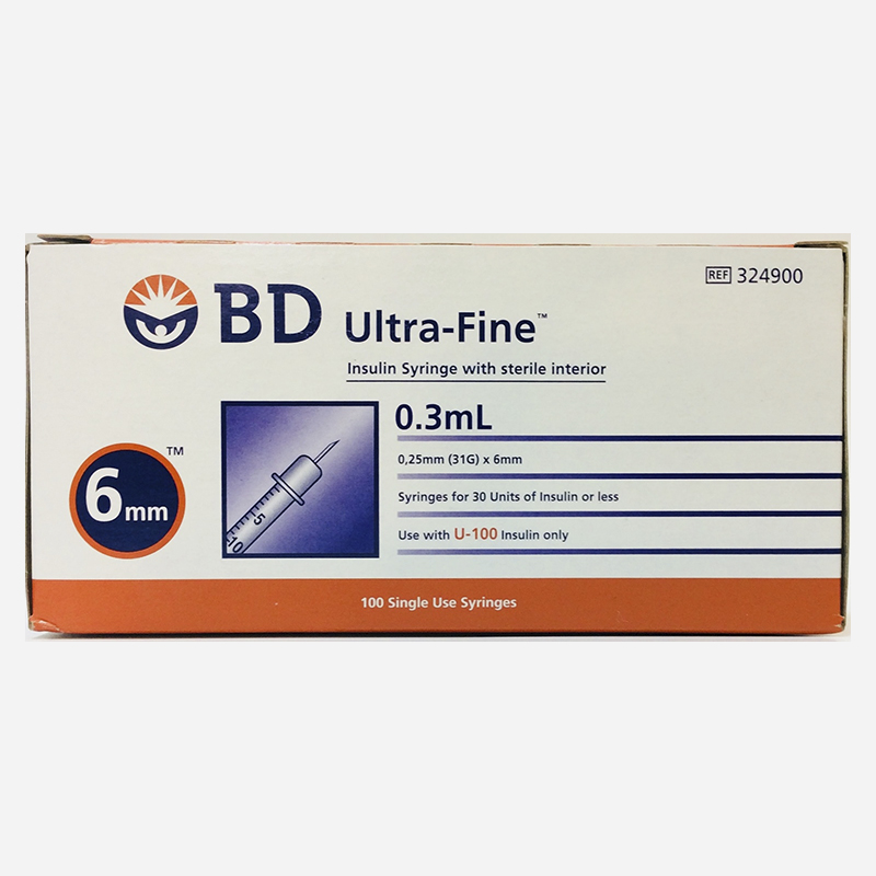 Bd Ultra-fine 0.3ml 0.25mm 100 Single Use Syringes