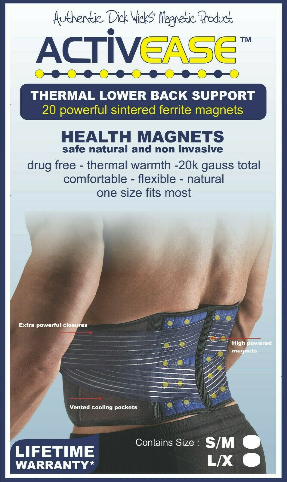 Dick Wicks Activease Thermal Back Support Magnetic Therapy Pain Relief S-M